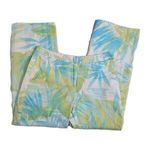 Talbots Womens Crop Pants Size 10 Petite Green Floral Tropical Vacation Resort